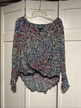 a.n.a Navy Floral Twist-Front Blouse